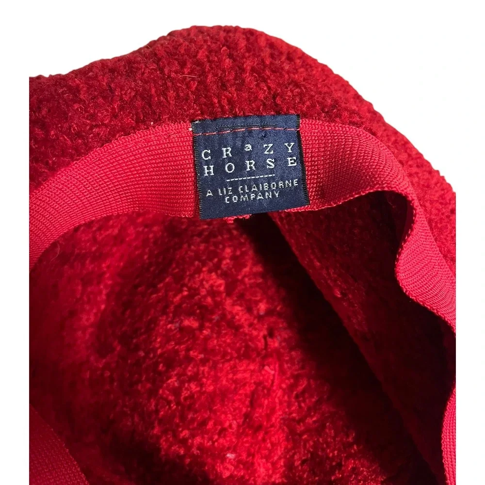 Crazy Horse Liz Claiborne Red Boucle Knit Bucket Hat Vintage Textured Cloche